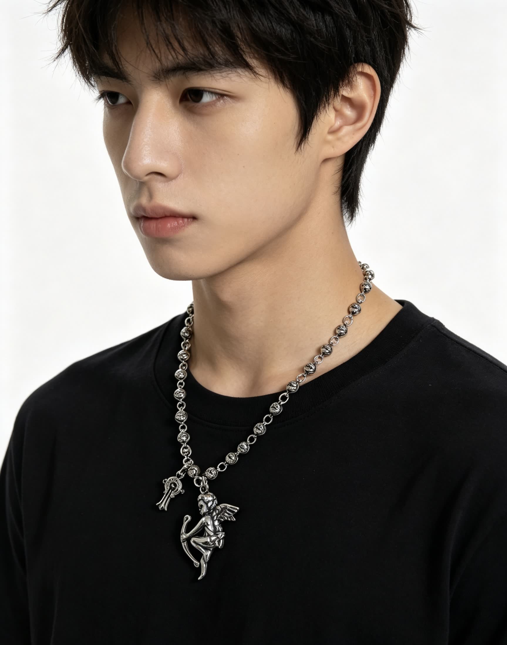 Chrome Hearts Silver Cupid Charm Necklace